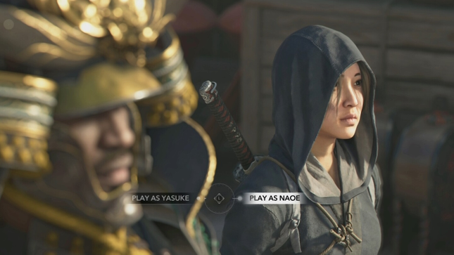 Options screen for playing as Yasuke or Naoe.